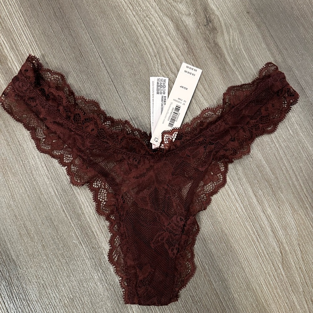 Victoria's Secret Dark Red Lace High Leg Thong